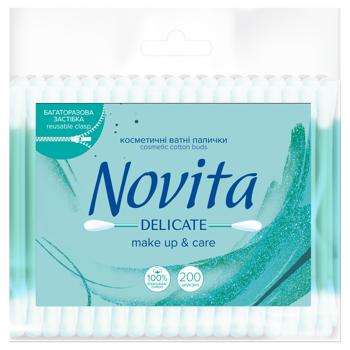 Палочки ватные Novita Delicate в полиэтиленовом пакете 200шт - купить, цены на Auchan - фото 1