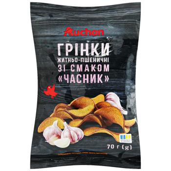 Грінки Auchan житньо-пшеничні зі смаком часника 70г