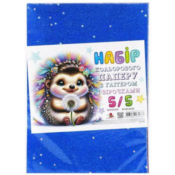 Art Studio of Happiness Coloured Paper with Glitter and Stars Set 5 Sheets - buy, prices for Auchan - photo 1