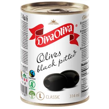 Diva Oliva L Black Pitted Olives 314ml