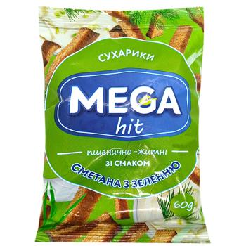 Сухарики Mega hit пшенично-ржаные со вкусом сметана с зеленью 60г - купить, цены на Чудо Маркет - фото 1