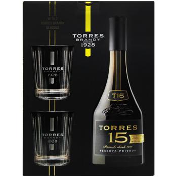 Torres 15 Years Brandy 40% 0.7l and 2 Glasses - buy, prices for Auchan - photo 2