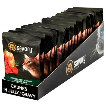 Savory Adult упаковка вологого корму для котів 22 шт х 85 г - ягня та буряк - купити, ціни на MasterZoo - фото 1