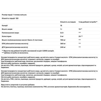 Риб'ячий жир Solgar Omega 3 700мг 120 гелевих капсул - купити, ціни на Біотус - фото 3