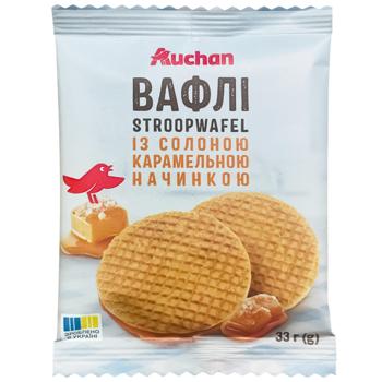 Вафли Auchan Stroopwafel с соленой карамельной начинкой 33г - купить, цены на - фото 1