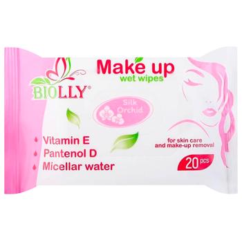 Серветки вологі Biolly Make up для зняття макіяжу 20шт - купити, ціни на Cупермаркет "Харків" - фото 1