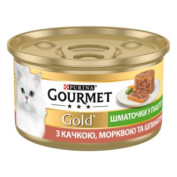 Корм влажный Gourmet Gold с уткой, морковью и шпинатом для взрослых кошек 85г - купить, цены на MasterZoo - фото 1
