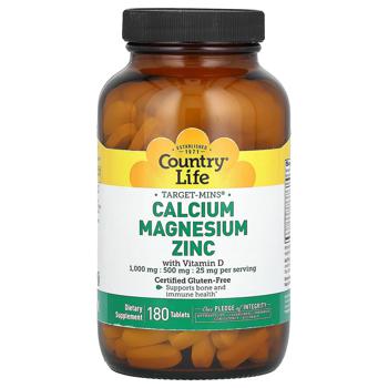 Country Life Calcium, Magnesium, Zinc 1000/500/25mg 180 tablets - buy, prices for Biotus - photo 1