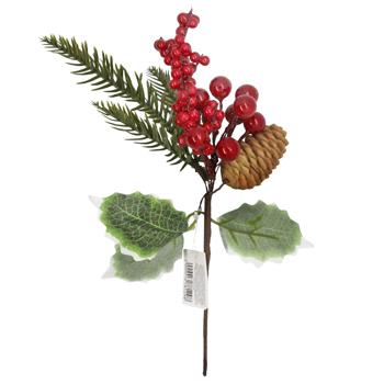 Гілочка хвойна штучна з ягодами та шишкою 27см - купити, ціни на Таврія В - фото 1