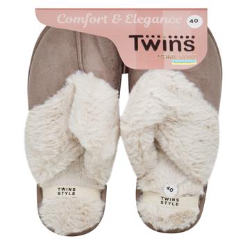 Twins Suede with Fur Lapel Indoor Women's Slippers s.36-41 - buy, prices for NOVUS - photo 1