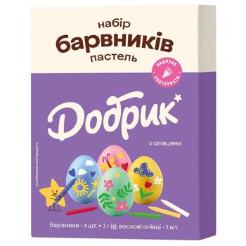 Набір барвників Добрик Пастель для великодніх яєць з восковими олівцями 12г - купити, ціни на КОСМОС - фото 1