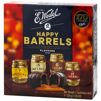 Цукерки E.Wedel Happy Barrels з алкогольною начинкою 200г - купити, ціни на КОСМОС - фото 1