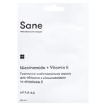 Маска для обличчя Sane освітлювальна з ніацинамідом та вітаміном Е тканинна 25мл