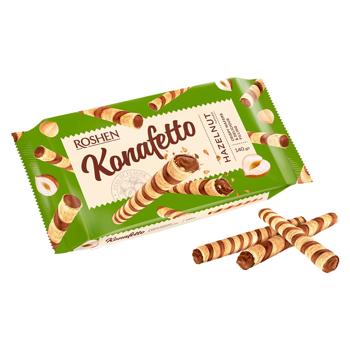 Трубочки вафельні Roshen Konafetto з горіховою начинкою 140г - купити, ціни на Ідеал - фото 1