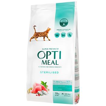 Optimeal Dry Food with Turkey and Oats for Sterilized Cats 10kg