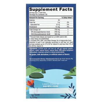 Nordic Naturals Lemon Flavored Arctic Cod Liver Oil 180 softgels - buy, prices for Biotus - photo 3