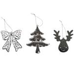 Actuel Christmas Tree/Deer/Bow Silver Christmas Tree Pendant 9-12cm in assortment