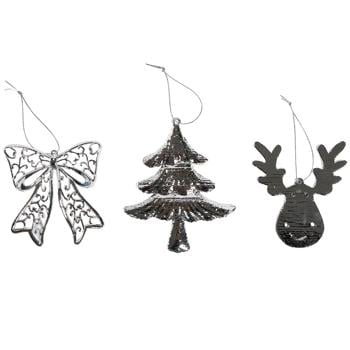 Actuel Christmas Tree/Deer/Bow Silver Christmas Tree Pendant 9-12cm in assortment - buy, prices for Auchan - photo 1