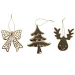 Actuel Christmas Tree/Deer/Bow Golden Christmas Tree Pendant 9-12cm in assortment