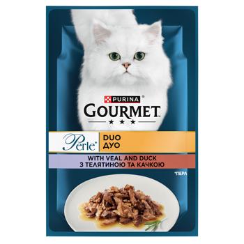 Корм влажный Gourmet Perle Duo с телятиной и уткой для взрослых кошек 85г