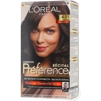 Краска для волос L’Oreal Recital Preference 4.01 Париж Глубокий каштан купить, цены на МегаМаркет - фото 1