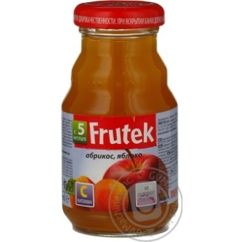 Pasteurized gluten-free nectar with pulp Frutek apricots and apples for children from 5+ months enriched with vitamin C glass bottle 125ml Slovenia