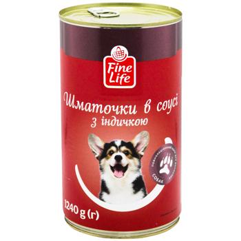 Корм влажный Fine Life Кусочки в соусе с индейкой для взрослых собак 1240г