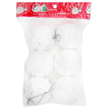 White Christmas Tree Balls 6pcs 5cm
