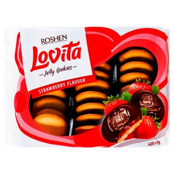 Печенье Roshen Lovita сдобное с желейной начинкой со вкусом клубники 420г