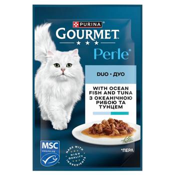 Корм влажный Gourmet Perle Duo с океанической рыбой и тунцом для взрослых кошек 85г - купить, цены на Чудо Маркет - фото 1