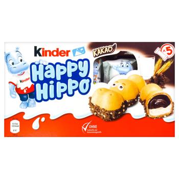 Kinder Biscuit Happy Hippo Crispy Waffle with Milk and Cocoa Filling 20.7g x 5pcs - buy, prices for Epicentr FOOD - photo 1