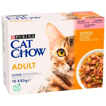 Набір вологого корму для котів Cat Chow Adult 10 шт х 85 г - лосось та зелена квасоля - купити, ціни на MasterZoo - фото 2