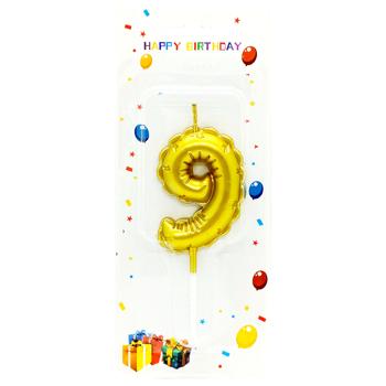 Свічка для торта золото Цифра 9 - купити, ціни на Чудо Маркет - фото 1