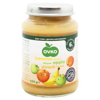 Пюре Ovko банан-яблуко-персик 190г - купити, ціни на ЕКО Маркет - фото 1