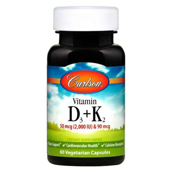 Вітамін Д3 і К2, Vitamin D3 + K2, Carlson Labs, 60 капсул - купить, цены на Biotus - фото 1