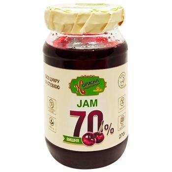 Korysna Kondyterska Cherry Jam with Stevia 270g - buy, prices for Supermarket "Kharkiv" - photo 1