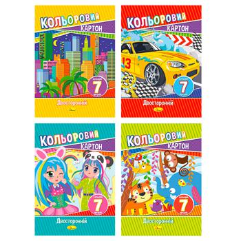 Картон Апельсин цветной двусторонний А4 7 цветов 7 листов - купить, цены на Auchan - фото 1