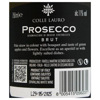 Colle Lauro Prosecco Brut White Sparkling Wine 11.5% 0.75l - buy, prices for - photo 2