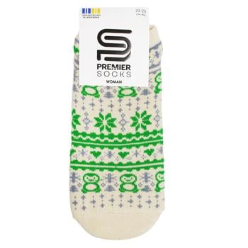 Шкарпетки жіночі Premier Socks орнаменти махрові короткі р.23-25 зелений