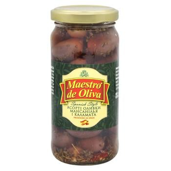 Maestro de Oliva Spanish Style Manzanilla and Calamata Assorted Olives 240g - buy, prices for Supermarket "Kharkiv" - photo 1