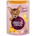 Корм вологий Delickcious Пластівці з кроликом та тропічними фруктами у вершковому соусі для дорослих котів 80г