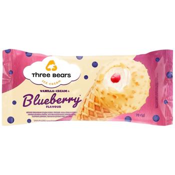 Мороженое Три Медведя рожок ваниль-черника 70г - купить, цены на КОСМОС - фото 1
