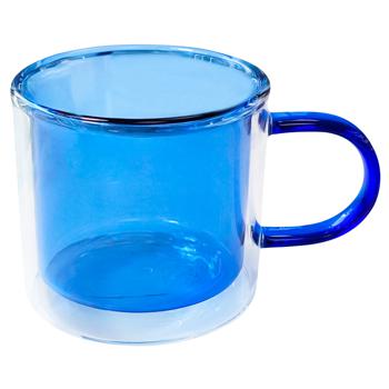 Euphoria Blue Double Glass Mug 250ml - buy, prices for Vostorg - photo 1