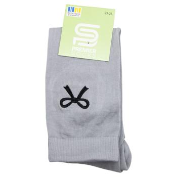 Гольфи Premier Socks підліткові з вишитим бантиком р.23-25 світло-сірий