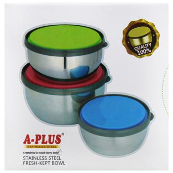 A-plus Stainless Steel Fresh-Kept Bowl 12/14/16cm 3pcs - buy, prices for - photo 3