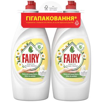 Засiб для миття посуду Fairy Sensitive Ромашка та вітамін Е 2x900мл - купити, ціни на КОСМОС - фото 1