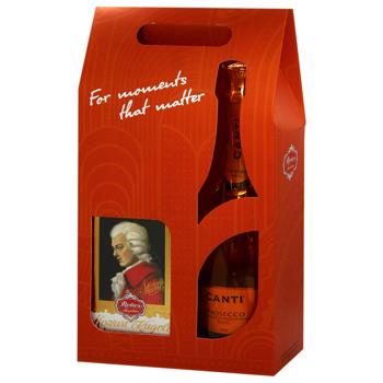 Canti Prosecco D.O.C. Millesimato Dry White Sparkling Wine 10.5% 0.75l and Reber Mozart Chocolate Kugeln Candies - buy, prices for Epicentr FOOD - photo 1