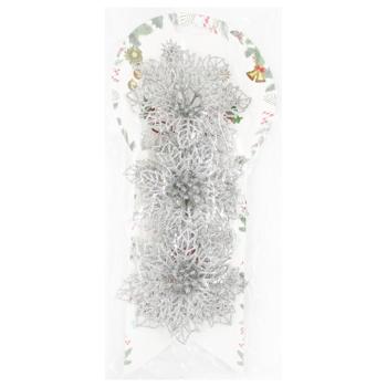 Silver Flowers Christmas Tree Decoration 3pcs 10cm