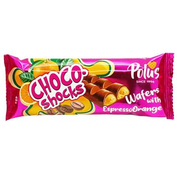 Вафлі Polus Choco-shocks з кавово-апельсиновою начинкою 45г
