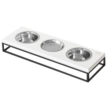 Harley and Cho Lunch Bar White Wood + Black S Bowls on Stand 12cm 3x450ml - buy, prices for MasterZoo - photo 1